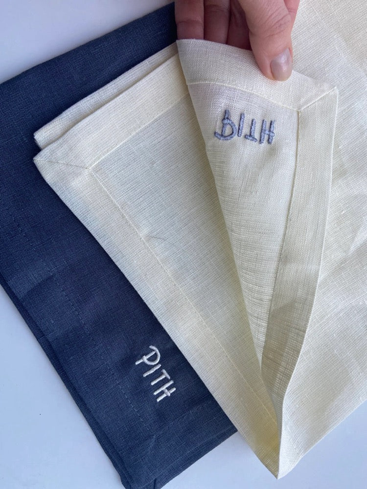Embroidered Linen Napkins: Custom Logo, Organic Flax, Set of 12