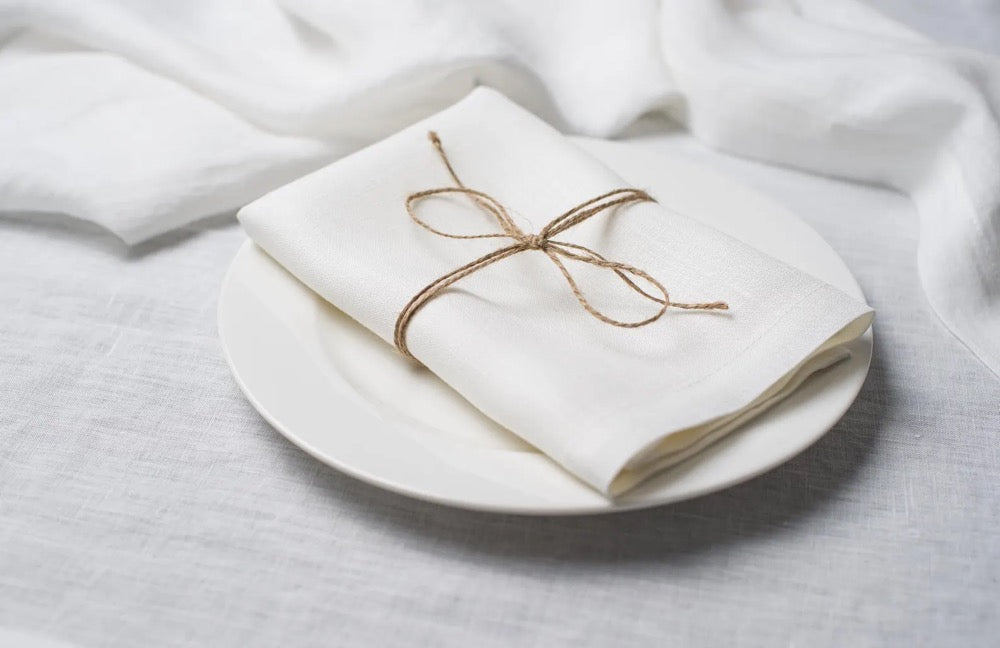 White Organic Linen Napkins 16x16: Holiday Table Decor