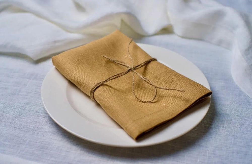 Organic Linen Napkins - Caramel Brown Dinner Napkins 16x16, New Year Gift