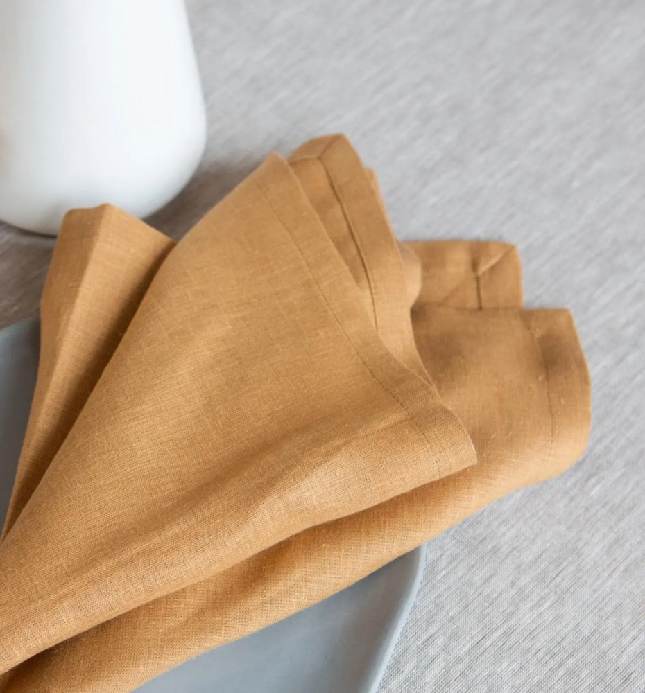 Organic Linen Napkins - Caramel Brown Dinner Napkins 16x16, New Year Gift