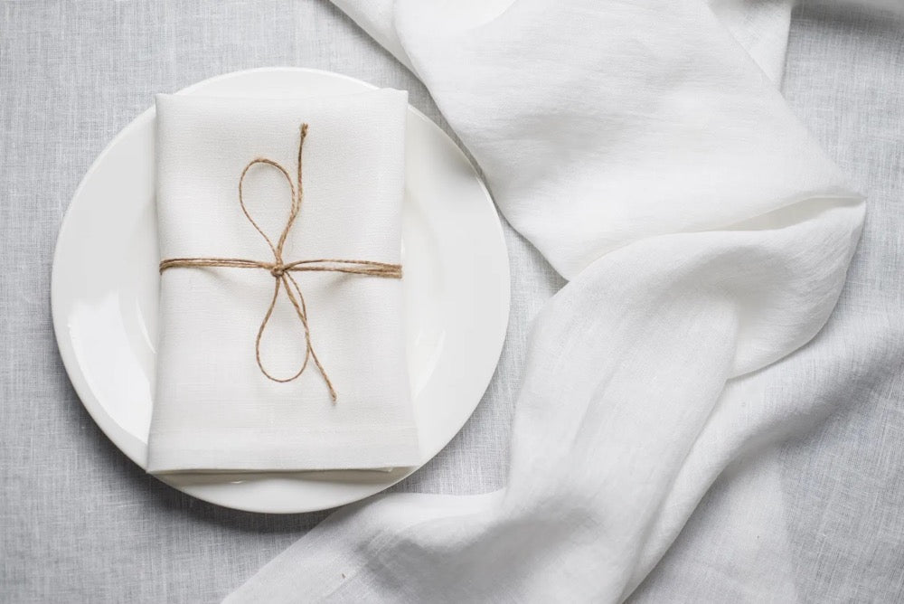 White Organic Linen Napkins 16x16: Holiday Table Decor