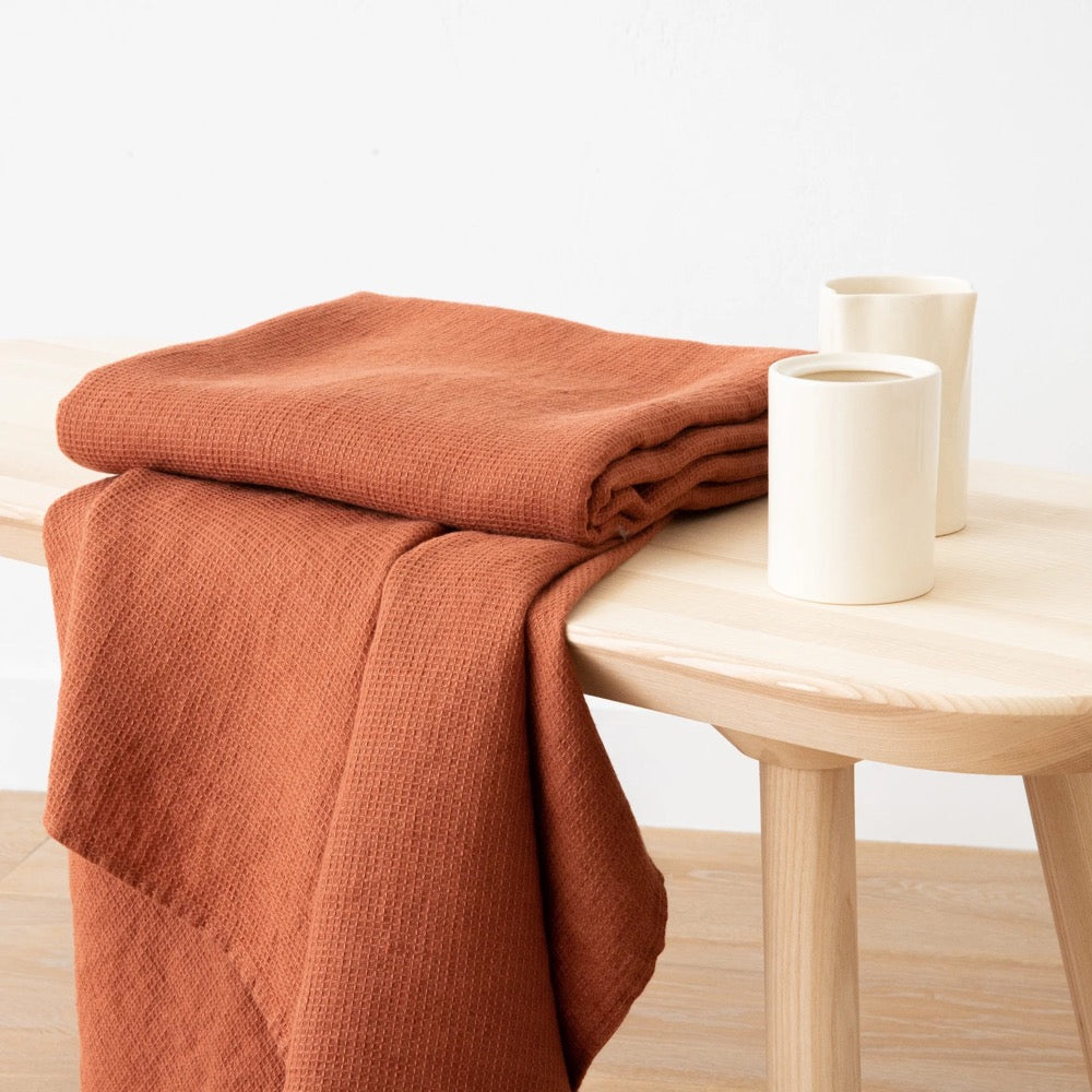 Linen Waffle Towels Brick, Rust: Towel Set, Bath Towel, body linen towels, linen hand towels, linen wash cloth